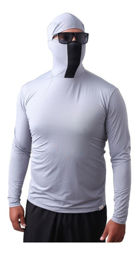 Camisa Proteção Uv50 C/ Capuz Repelente À Insetos Cinza