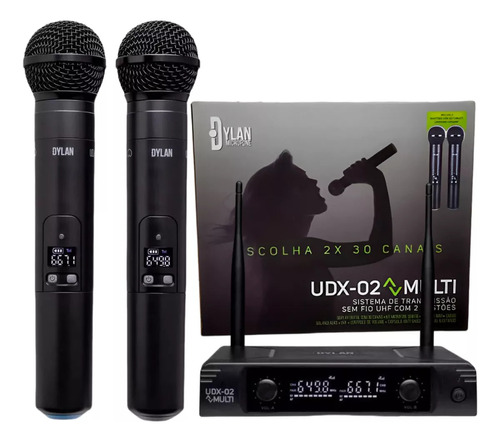 Microfone S/ Fio Profissional Uhf Dylan Udx-02 Duplo Mão Full