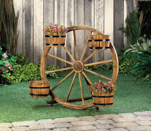 Decoracion Maceta Jardin Wagon Rueda Macetero Diseño Barril