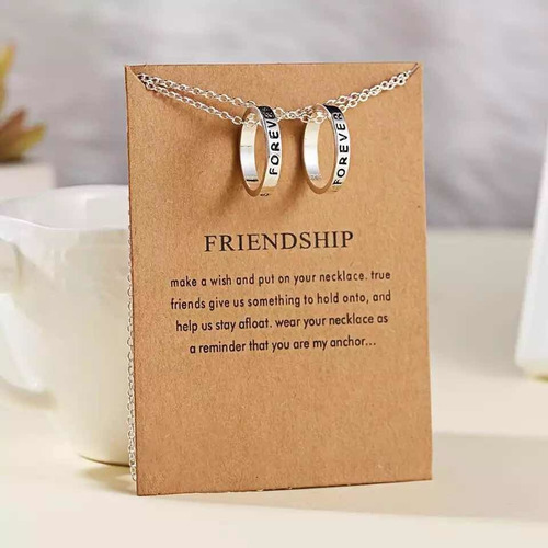 Set 3 Collares Anillos Mejores Amigos Por Siempre Bff Color Plateado Liso