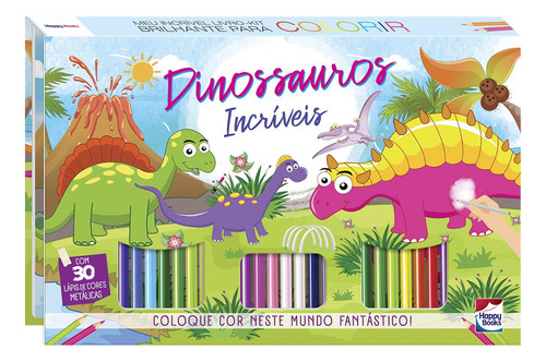 Meu Incrível Livro-kit Brilhante Para Colorir: Dinossauros Incríveis, De Brijbasi Art Press. Editora Happy Books, Capa Dura Em Português, 2022