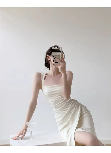 Vestido De Mujer De Estilo Francés Con Cuello Cuadrado Y Cin
