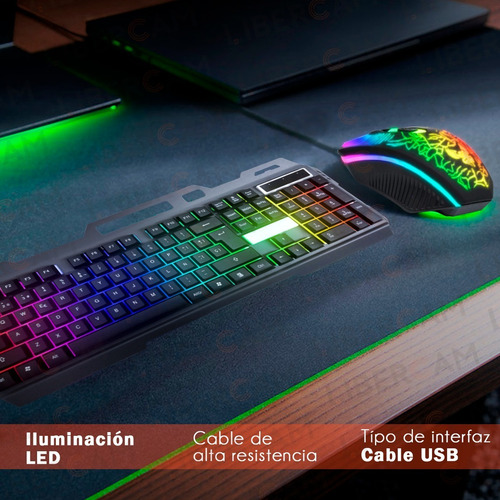 Combo Kit Gamer Teclado Y Mouse Retroiluminado Led Usb Pc