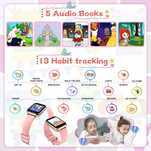  Reloj inteligente para niños – Juego para niñas de 4 a 12 años  con reproductor de música HD pantalla táctil 23 juegos, cámara, alarma,  podómetro, linterna, reloj inteligente, juguetes de regalo (