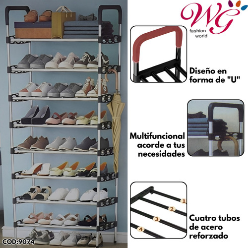 Zapatero 8 Niveles De Acero Inoxidable Plateado