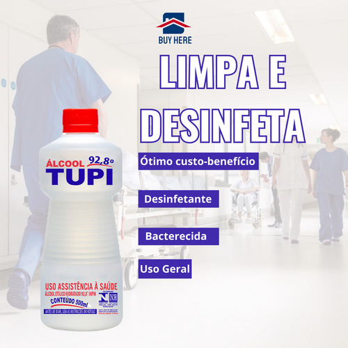 Kit 6 Álcool Líquido Tupi 92,8% 500ml Limpeza Profunda Full