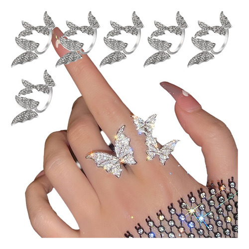 6 Pcs Anillo Mariposa Ajustable Club Nocturno Duende