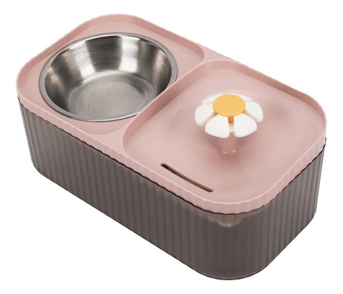 Fonte de Água Para Pet Automática Com Comedouro Cão e Gato 3 Litros Prato Ração Inox Cor Rosa