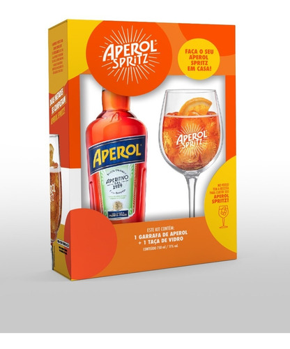 Kit Aperitivo com taça de vidro 750ml Aperol Spritz