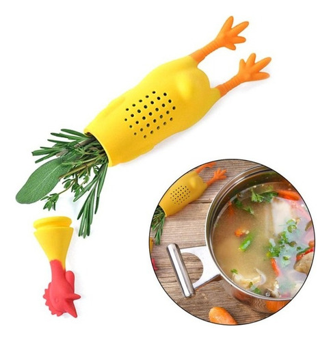 Infusor De Te Forma Pollo Caldos Sopas Silicona Hierbas Color Amarillo