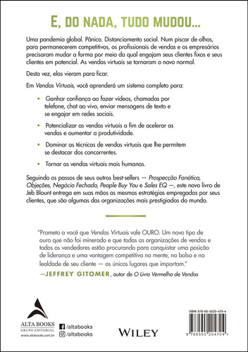 Guía rápida de ventas virtuales para atraer compradores remotos y cerrar ventas rápidas, por Jeb Blount, Editora Alta Books.