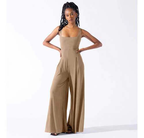 Mono Casual De Punto Con Tirantes De Pierna Ancha Para Mujer