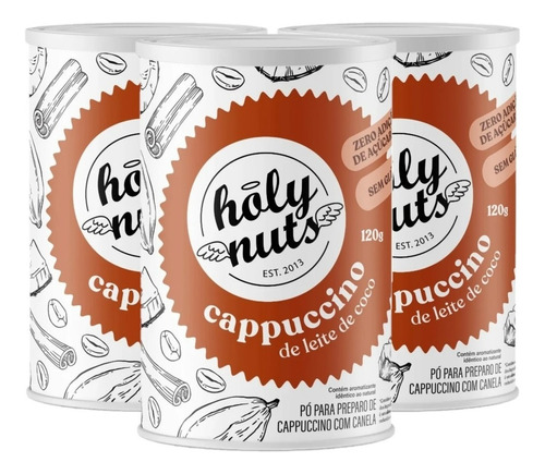 Cappuccino De Leite De Coco Holy Nuts Zero Açúcar Pó 120g 3u