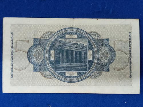 Alemania 5 Reichmark 1939 * Ocupacion Segunda Guerra Mundial