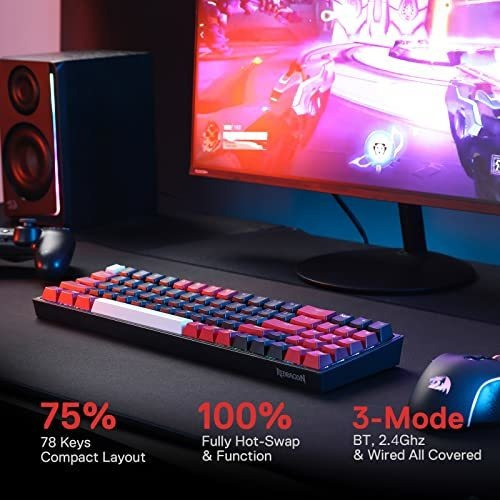 Teclado Rgb Inalámbrico Redragon K628 Pro 75%, 3 Modos, Para
