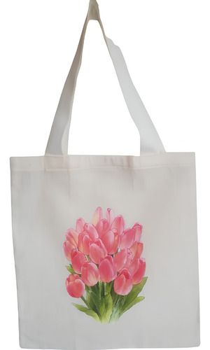 Bolsa De Tela - Tote Bag Estampada Tulipanes De 35cm X 40cm