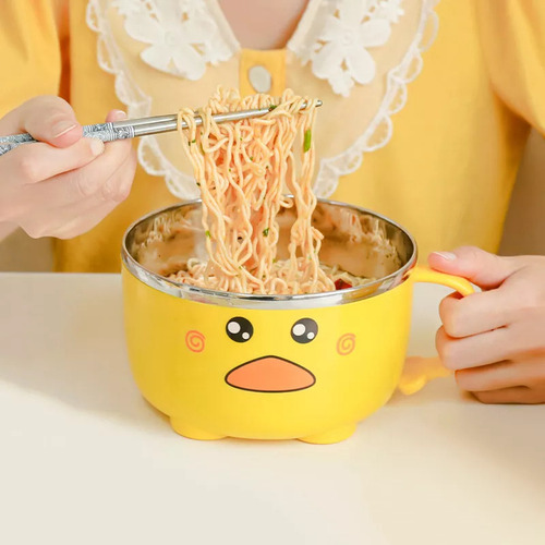 1 Cuenco Doble De Acero Inoxidable Para Ramen Con Forma De