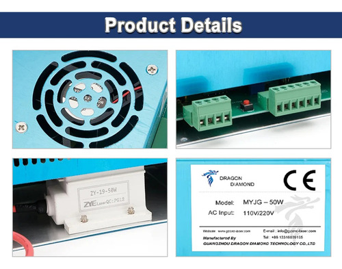 Fonte De Alimentação A Laser De Co2 Da Série K40 50w 110v My
