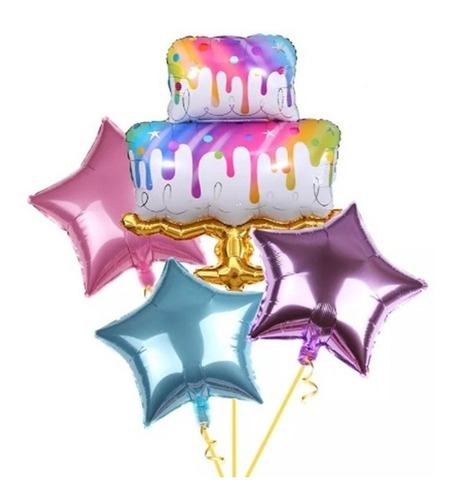 Kit De Globos Metálicos De Pastel Cumpleaños Y Estrella #136