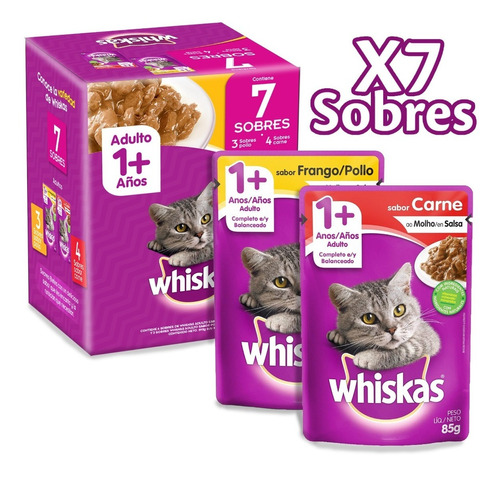 Whiskas Alimento Húmedo Para Gatos X 7 Sobres De 85g