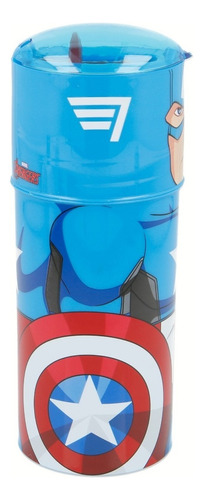 Vaso Figura Con Tapa Capitan America Color Azul