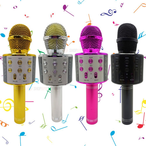 Micrófono Bluetooth para karaoke que cambia la voz, caja de sonido, luz LED plateada