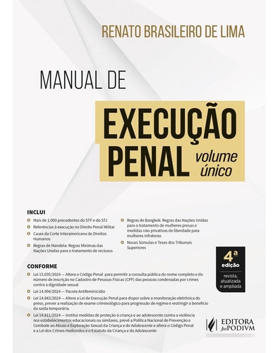Manual De Execução Penal - Volume Único 4ed.2025 Capa Comum - Juspodivm