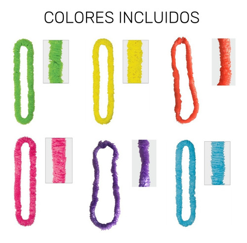 Collar Hawaiano X 6 Colores Surtidos Plástico Hula