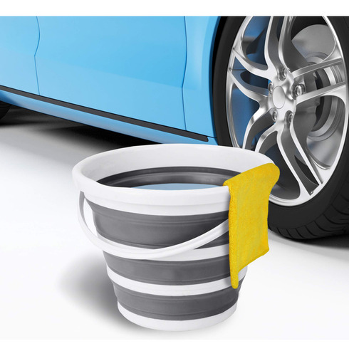 Cubeta De Polipropileno Plegable Con Asa Color Blanco Gris