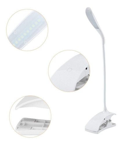 Lampara Led Pinza Y Mesa Recargable 3 Niveles De Luz Touch