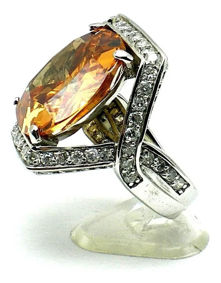Fantastico Anillo De Plata 925 Citrino Y Zafiros