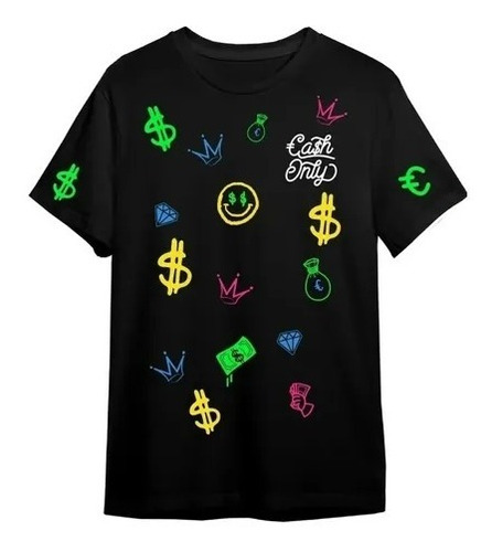 Playera Cash Only Full Print Glow In The Dark Print