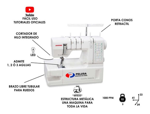 Imagen 2 de 10 de Janome 2000cpx Gtía Oficial 5 Años +kit Tres Tijeras Regalo!