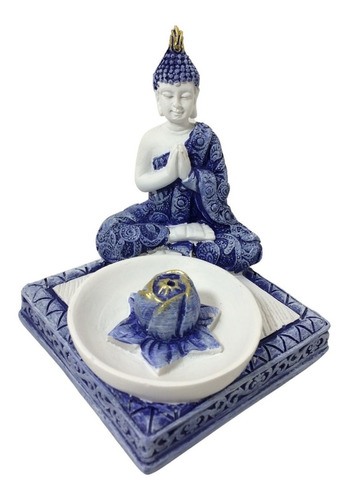 Incensário Buda Sidarta Meditando Com Flor De Lótus 