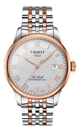 Reloj pulsera Tissot Le locle powermatic 80 con correa de acero inoxidable color gris/oro rosa 5n - fondo plateado - bisel oro rosa 5n