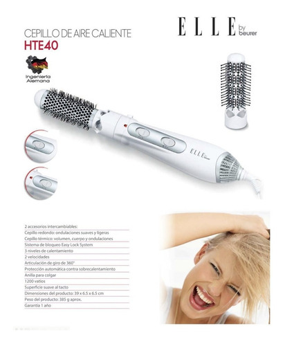 Cepillo De Aire Caliente Cabello Elle Beurer Hte40 3 Niveles