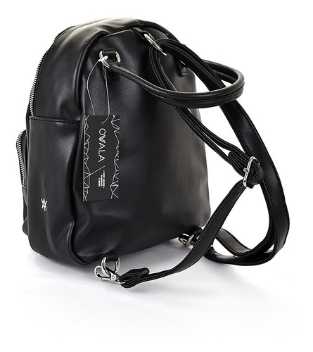 Imagen 3 de 7 de Mochilas Chicas Amayra Mujer Simil Cuero Negras Bolsillos