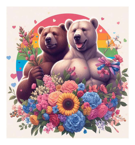 Vinilo 100x100cm Oso Gay Pride Macho Hombre Flores Osito