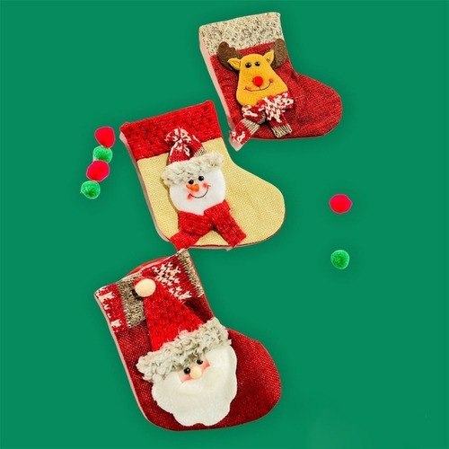 Imagen 2 de 3 de Mini Bota Navideña Tela Adorno Decoracion Navidad X1