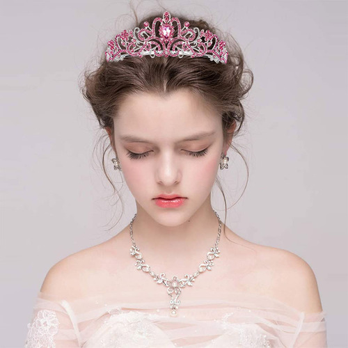 Tiara Corona De Novia Quinceañera Cristales Rosas Plateada