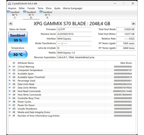 Ssd Xpg S70 Blade M.2 Nvme 2tb ( Leia O Anuncio) C/nfe (Usado)