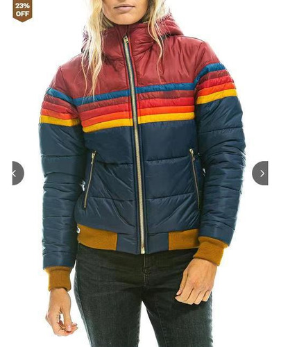 Chaqueta De Algodón Con Capucha Y Estampado De Arcoíris Para Mujer, Casual, Ajustada