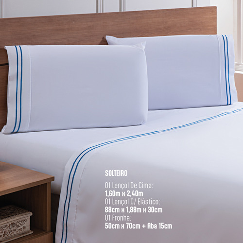 Jogo Cama Solteiro Percal Soft 300 Basic Poliéster Niazitex Cor Índigo