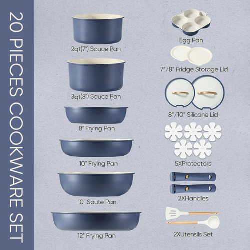 Bateria De Cocina Carote 20 Piezas Mango Desmontable Azul Azul