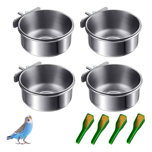 4 Vasos De Alimentacion De Pajaros Tazon De Acero Inoxidable