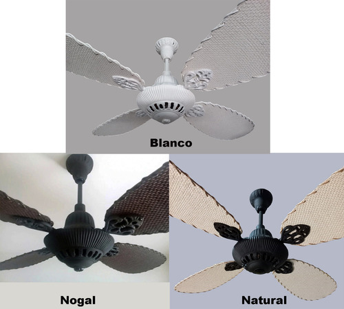 Ventilador De Techo S I T E C Fundición Blanco Y Rattan Blco 1.25 M Blanco Texturado Mate Blanco Rattan 4