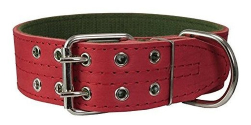 Collar De Perro Acolchado Cuero Genuino 1.75  (rojo)