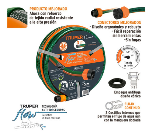 Manguera De Riego Expandible Reforzada 12 X 10m Truper