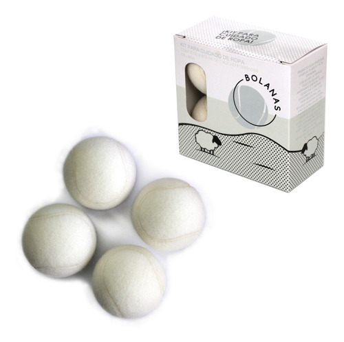 Bolas De Lana Para Secadora Kit Para Cuidado De Ropa 4 Pzas. Color Blanco