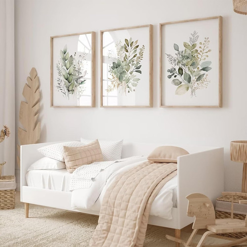 Juego De 3 Arte Botánico Para Pared De Acuarela, Lienzo Flor